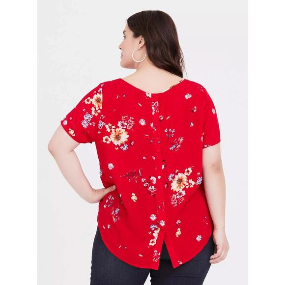 ✨2/$20 Torrid Abbey Gauze Button Back Blouse Floral Red Top Size 0 Large 12 - Picture 7 of 9